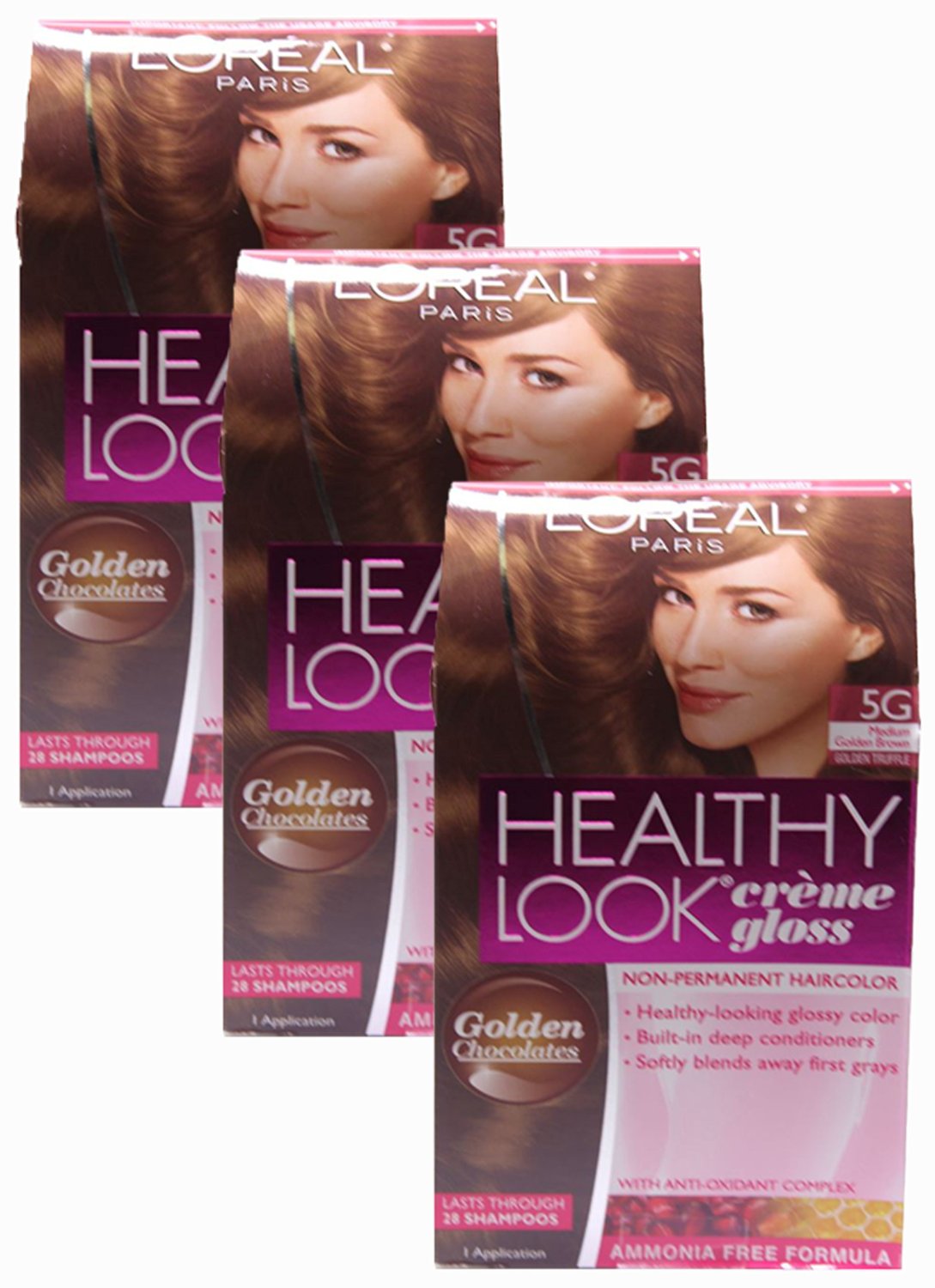 3 Pack Loreal 5g Medium Golden Brown Healthy Look Creme Gloss Hair 